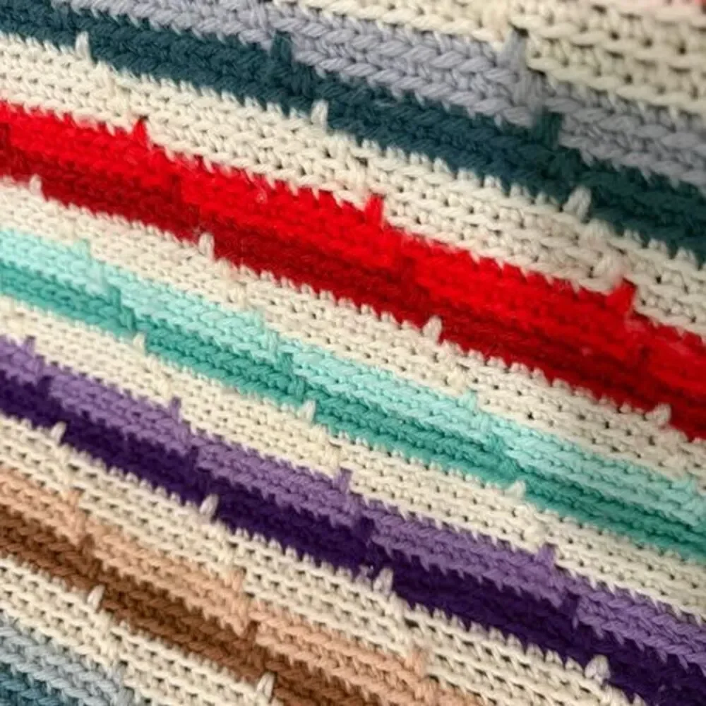 Handmade Multi-Color Striped Crochet Blanket